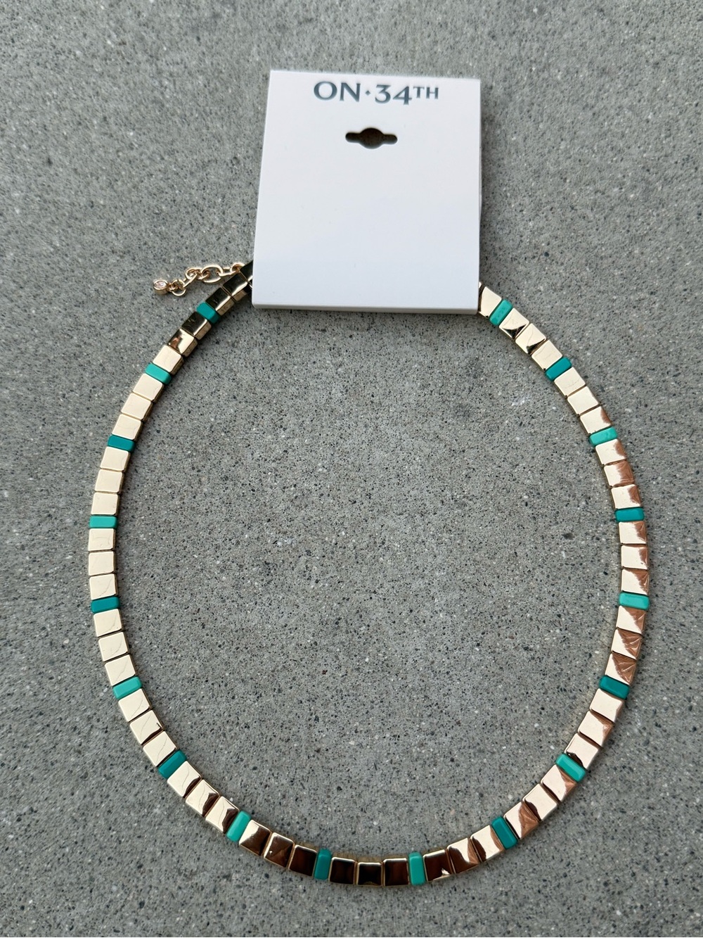 NWT On 34th Macy’s Gold Tone and Turquoise Collar Statement Necklace